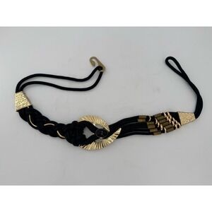 Vtg Boho Multi Strand Beaded Braided Belt Gold Tone Sz Up To 37"